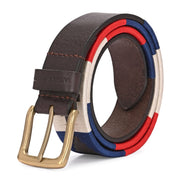 West Port Men’s Pampa Embroidered Genuine Leather Signature Gaucho Polo Belt (M-BT-LE-01-RED-BLUE-BEIGE)