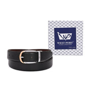 West Port Men’s Reversible Genuine Leather Belt with Metal Buckle (M-BT-MM-141-BLACK-BROWN)