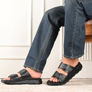 West Port Men Premium Leather Casual Sandals (M-MF-01-BLACK)