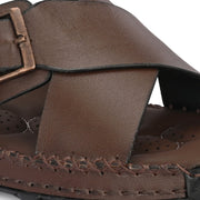 West Port Men Premium Leather Cross-Strap Casual Sandals with Comfort Footbed (M-MF-05-BROWN)