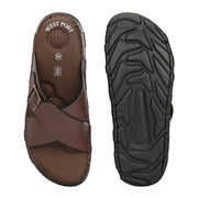 West Port Men Premium Leather Cross-Strap Casual Sandals with Comfort Footbed (M-MF-05-BROWN)
