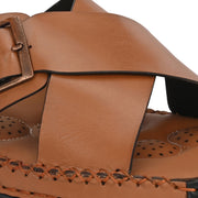 West Port Men Premium Leather Cross-Strap Casual Sandals with Comfort Footbed (M-MF-05-TAN)