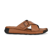 West Port Men Premium Leather Cross-Strap Casual Sandals with Comfort Footbed (M-MF-05-TAN)