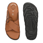 West Port Men Premium Leather Cross-Strap Casual Sandals with Comfort Footbed (M-MF-05-TAN)