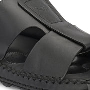 West Port Men Premium Leather Casual Sandals with Comfort Footbed (M-MF-10-BLACK)