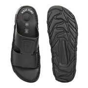 West Port Men Premium Leather Casual Sandals with Comfort Footbed (M-MF-10-BLACK)