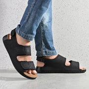 West Port Men Genuine Leather Dual Adjustable Straps Sandals (M-WW-07-BLACK)