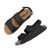 West Port Men Genuine Leather Dual Adjustable Straps Sandals (M-WW-07-BLACK)