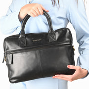 West Port Unisex Premium Leather Laptop Bag – Timeless Professional Elegance (MBG-AO-01-BLACK)