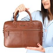 West Port Unisex Premium Leather Laptop Bag – Timeless Professional Elegance (MBG-AO-01-COGNAC)