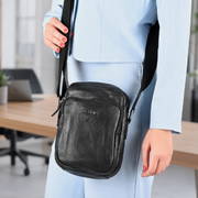 West Port Premium Leather Messenger Crossbody Sling Bag (MBG-AO-02-BLACK)