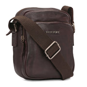 West Port Premium Leather Messenger Crossbody Sling Bag (MBG-AO-02-BROWN)