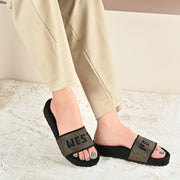 West Port Women Black Gold Embellished Comfort Slide Sandals (W-STARDUST-10-BLACK-GOLD)