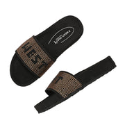 West Port Women Black Gold Embellished Comfort Slide Sandals (W-STARDUST-10-BLACK-GOLD)