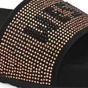 West Port Women Black Gold Embellished Comfort Slide Sandals (W-STARDUST-10-BLACK-GOLD)