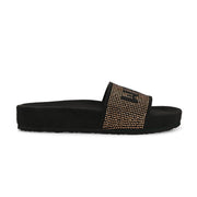 West Port Women Black Gold Embellished Comfort Slide Sandals (W-STARDUST-10-BLACK-GOLD)