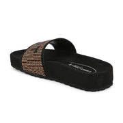 West Port Women Black Gold Embellished Comfort Slide Sandals (W-STARDUST-10-BLACK-GOLD)