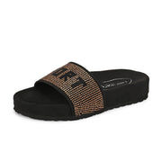 West Port Women Black Gold Embellished Comfort Slide Sandals (W-STARDUST-10-BLACK-GOLD)