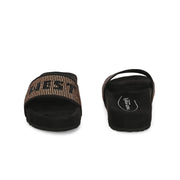 West Port Women Black Gold Embellished Comfort Slide Sandals (W-STARDUST-10-BLACK-GOLD)
