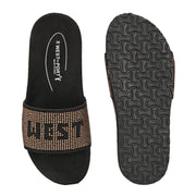West Port Women Black Gold Embellished Comfort Slide Sandals (W-STARDUST-10-BLACK-GOLD)