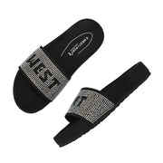 West Port Women Black Rainbow Embellished Comfort Slide Sandals (W-STARDUST-10-BLACK-RAINBOW)