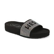 West Port Women Black Rainbow Embellished Comfort Slide Sandals (W-STARDUST-10-BLACK-RAINBOW)