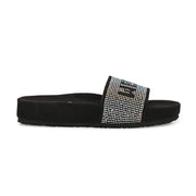 West Port Women Black Rainbow Embellished Comfort Slide Sandals (W-STARDUST-10-BLACK-RAINBOW)