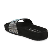 West Port Women Black Rainbow Embellished Comfort Slide Sandals (W-STARDUST-10-BLACK-RAINBOW)
