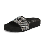West Port Women Black Rainbow Embellished Comfort Slide Sandals (W-STARDUST-10-BLACK-RAINBOW)
