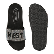 West Port Women Black Rainbow Embellished Comfort Slide Sandals (W-STARDUST-10-BLACK-RAINBOW)