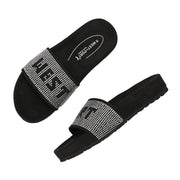 West Port Women Black Silver Embellished Comfort Slide Sandals (W-STARDUST-10-BLACK-SILVER)