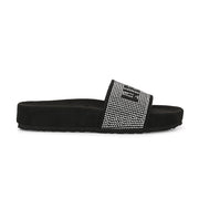 West Port Women Black Silver Embellished Comfort Slide Sandals (W-STARDUST-10-BLACK-SILVER)