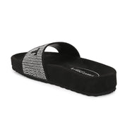 West Port Women Black Silver Embellished Comfort Slide Sandals (W-STARDUST-10-BLACK-SILVER)