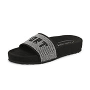 West Port Women Black Silver Embellished Comfort Slide Sandals (W-STARDUST-10-BLACK-SILVER)