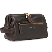 West Port Premium Leather Travel Toiletry Bag (UUT-AO-02-BROWN)