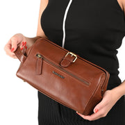 West Port Premium Leather Travel Toiletry Bag (UUT-AO-02-COGNAC)