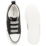 Women Crystal Embellished Velcro Straps Platform Sneakers (W-ATF-25-BLACK)