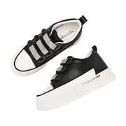 Women Crystal Embellished Velcro Straps Platform Sneakers (W-ATF-25-BLACK)