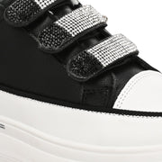 Women Crystal Embellished Velcro Straps Platform Sneakers (W-ATF-25-BLACK)