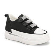 Women Crystal Embellished Velcro Straps Platform Sneakers (W-ATF-25-BLACK)