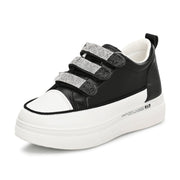 Women Crystal Embellished Velcro Straps Platform Sneakers (W-ATF-25-BLACK)