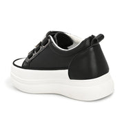 Women Crystal Embellished Velcro Straps Platform Sneakers (W-ATF-25-BLACK)