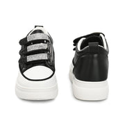 Women Crystal Embellished Velcro Straps Platform Sneakers (W-ATF-25-BLACK)