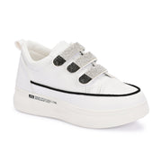 Women Crystal Embellished Velcro Straps Platform Sneakers (W-ATF-25-WHITE)