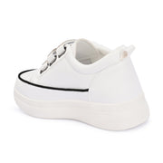 Women Crystal Embellished Velcro Straps Platform Sneakers (W-ATF-25-WHITE)