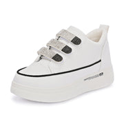 Women Crystal Embellished Velcro Straps Platform Sneakers (W-ATF-25-WHITE)