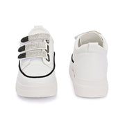 Women Crystal Embellished Velcro Straps Platform Sneakers (W-ATF-25-WHITE)