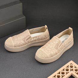 Women Lace Slip On Casual Sneakers (W-ATF-30-BEIGE)