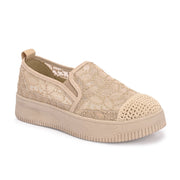 Women Lace Slip On Casual Sneakers (W-ATF-30-BEIGE)