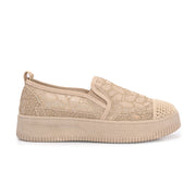 Women Lace Slip On Casual Sneakers (W-ATF-30-BEIGE)